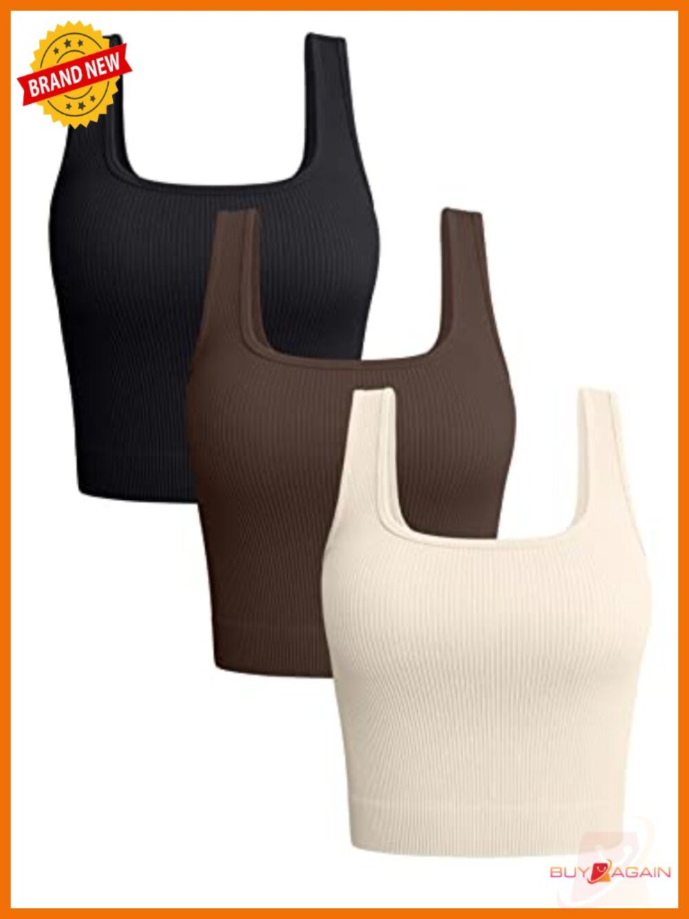 3 Pack Ribbed Seamless Tank Tops Workout Crop Tops Scoop Neck Sleeveless